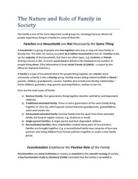 role of family in society Extracts from this document introduction outline and evaluate functionalists views of the role of the family in society (33 marks) functionalisms basic ideas are the beliefs that the family compliment the society and the ways it works. role of family in society Extracts from this document introduction outline and evaluate functionalists views of the role of the family in society (33 marks) functionalisms basic ideas are the beliefs that the family compliment the society and the ways it works.